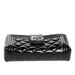 Pre Owned Chanel Black Patent Leather Boy Phone Pouch