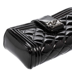 Pre Owned Chanel Black Patent Leather Boy Phone Pouch