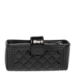 Pre Owned Chanel Black Patent Leather Boy Phone Pouch