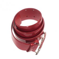 Pre Owned Chanel Red Patent Leather CC Logo Belt 85CM