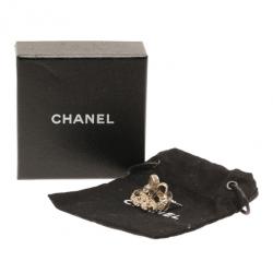 مملوكة مسبقًا Chanel Bow CC Logo Crystal Gold Charm Earrings