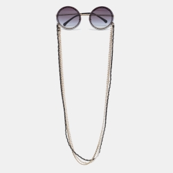 مملوكة مسبقًا Chanel Gold Tone/Purple Gradient 4245 Pearl Chain Round Sunglasses