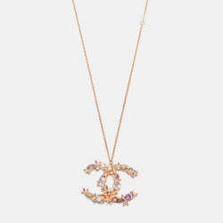 Chanel CC Crystal Gold Tone Pendant Necklace Chanel