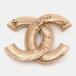 Chanel Pale Gold Tone Faux Pearl CC Pin Brooch Chanel