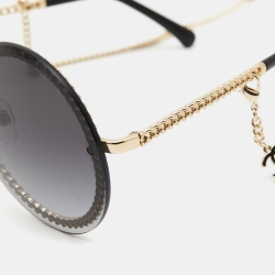 Pre Owned Chanel Black 4245 CC Metal Round Sunglasses