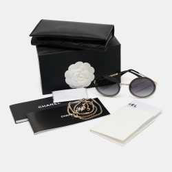 Pre Owned Chanel Black 4245 CC Metal Round Sunglasses