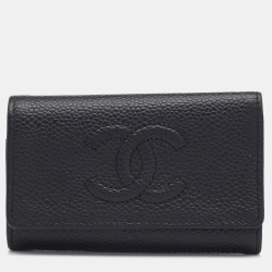 Chanel Black Caviar Leather CC 6 Key Holder