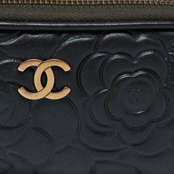 Chanel Dark Green Leather CC Camellia Cosmetic Pouch