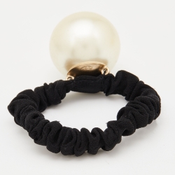 Pre Owned Chanel Black CC Faux Pearl Hair Tie