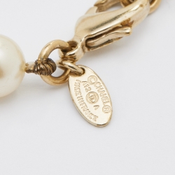 Pre Owned Chanel Gold Tone Faux Pearl Crystal CC Charm Bracelet