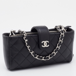 Pre Owned Chanel Black Quilted Leather CC Chain Phone Pouch