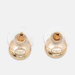 Pre Owned Chanel Gold Tone Burgundy Lacquer CC Stud Earrings