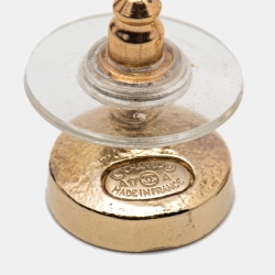 Pre Owned Chanel Gold Tone Burgundy Lacquer CC Stud Earrings