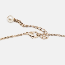 مملوكة مسبقًا Chanel CC Crystals Faux Pearl Gold Tone Long Necklace