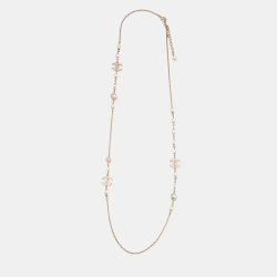مملوكة مسبقًا Chanel CC Crystals Faux Pearl Gold Tone Long Necklace