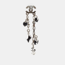 Chanel CC  Enamel Crystals Faux Pearl Silver Tone Metal Drop earrings