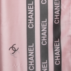 Pre Owned Chanel Light Pink Logo Printed Silk Scarf