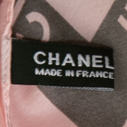 Pre Owned Chanel Light Pink Logo Printed Silk Scarf