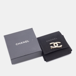Pre Owned Chanel Pale Gold Crystal Gold Tone CC Brooch
