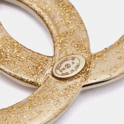 Pre Owned Chanel Pale Gold Crystal Gold Tone CC Brooch
