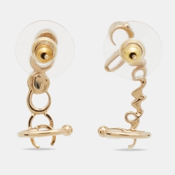 Chanel Gold Tone Coco Script CC Climber Earrings