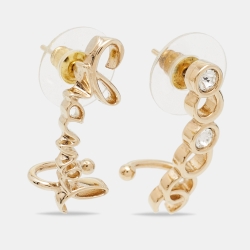 Chanel Gold Tone Coco Script CC Climber Earrings