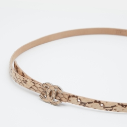 Chanel Beige/Brown Snakeskin Leather Thin CC Buckle Belt 75 CM
