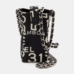 Pre Owned Chanel Black/White Canvas 31 Rue Cambon Crossbody Phone Holder
