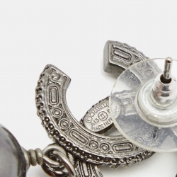 Pre Owned Chanel Gunmetal Tone Crystal CC Grey Bead Drop Earrings