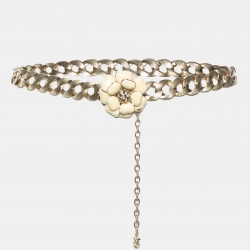 Pre Owned Chanel Brushed Gold Tone Camellia Charm Chain Belt