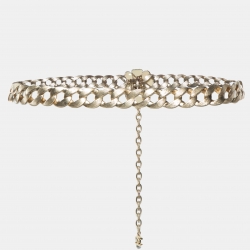 Pre Owned Chanel Brushed Gold Tone Camellia Charm Chain Belt