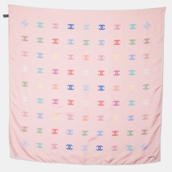 Chanel Pink CC Printed Silk Square Scarf Chanel