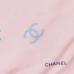 Pre Owned Chanel Pink CC Printed Silk Square Scarf