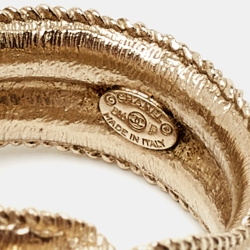 Pre Owned Chanel Pale Gold Tone Faux CC Chain Link Cocktail Ring Size 52.5