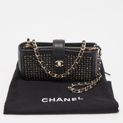 Chanel Black Leather Crystals Embellished O-Phone Holder Chain Pouch