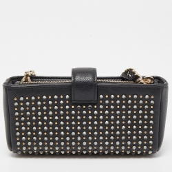Chanel Black Leather Crystals Embellished O-Phone Holder Chain Pouch
