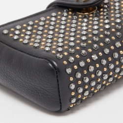 Chanel Black Leather Crystals Embellished O-Phone Holder Chain Pouch