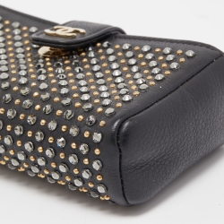 Chanel Black Leather Crystals Embellished O-Phone Holder Chain Pouch