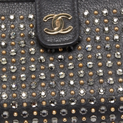 Chanel Black Leather Crystals Embellished O-Phone Holder Chain Pouch