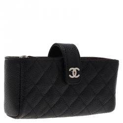 مملوكة مسبقًا حقيبة آي فون صغيرة شانيل جلد كافيار مبطن سوداء