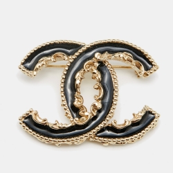 Chanel Black Enamel CC Baroque Pin Brooch