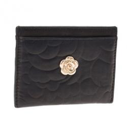 Chanel Black Camellia Embossed Card Holder