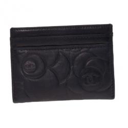 Chanel Black Camellia Embossed Card Holder