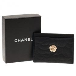 Chanel Black Camellia Embossed Card Holder