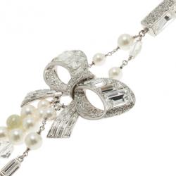 Pre Owned عقد حزام شانيل باللؤلؤ و فيونكة كريستال