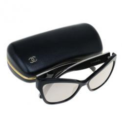 مملوكة مسبقًا Chanel Black Prestiges Cat Eye 18K White Gold Sunglasses