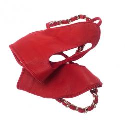 Pre Owned Chanel Red Leather Chain Fingerless Gloves