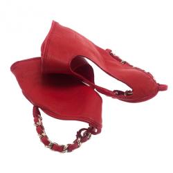 Pre Owned Chanel Red Leather Chain Fingerless Gloves