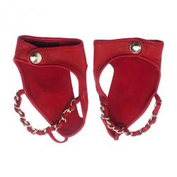 Pre Owned Chanel Red Leather Chain Fingerless Gloves