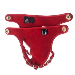 Pre Owned Chanel Red Leather Chain Fingerless Gloves